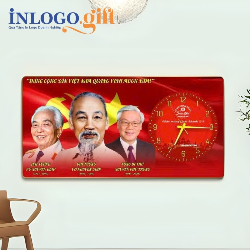 Đồng hồ treo tường quà tặng Đại hội in logo tráng gương có viền DHT-08