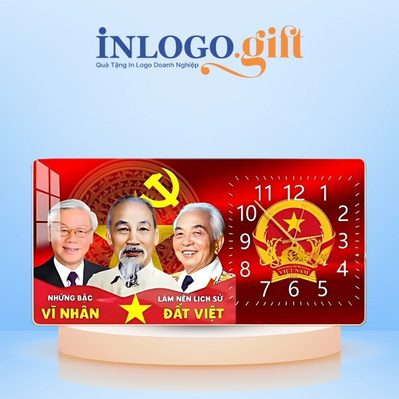 Đồng hồ treo tường quà tặng Đại hội in logo tráng gương có viền DHT-07
