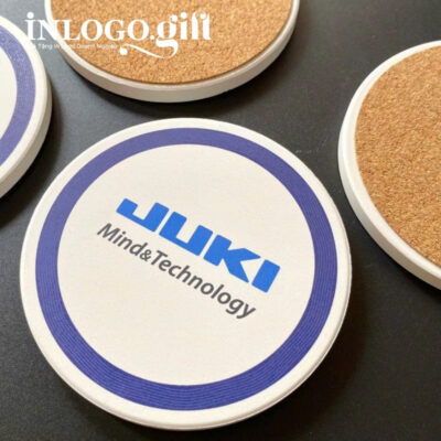 Lót ly in logo gốm sứ hình tròn 9cm LL-03