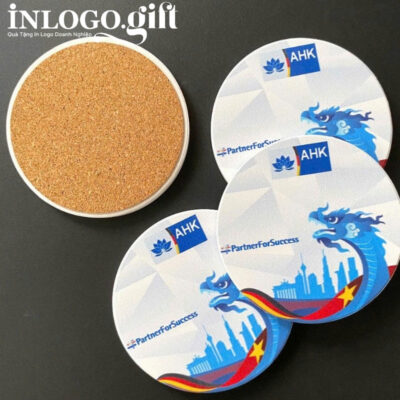 Lót ly in logo gốm sứ hình tròn 9cm LL-02