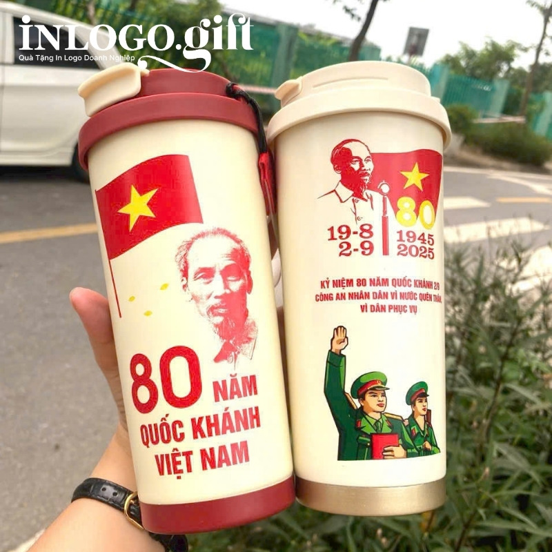 Ly giữ nhiệt quà tặng Đại Hội in logo màu trắng 500ml LGN-11