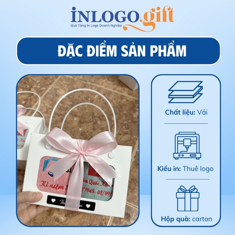 Set khăn quà tặng Đại hội thêu logo vải 2 màu xám và hồng SK-01