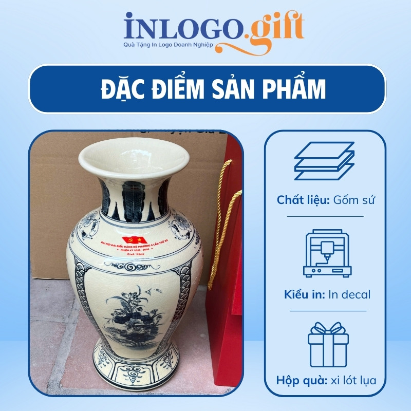 In logo lên lọ hoa quà tặng Đại Hội dáng đùi dế LH-22