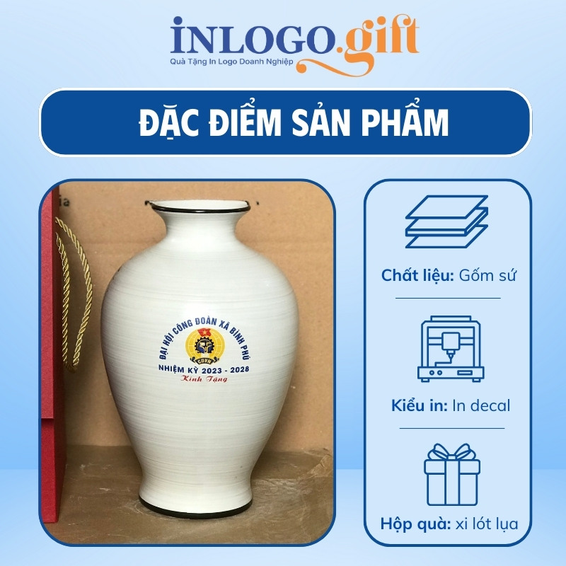 Quà tặng Đại Hội in logo bình hoa dáng đùi dế LH-23