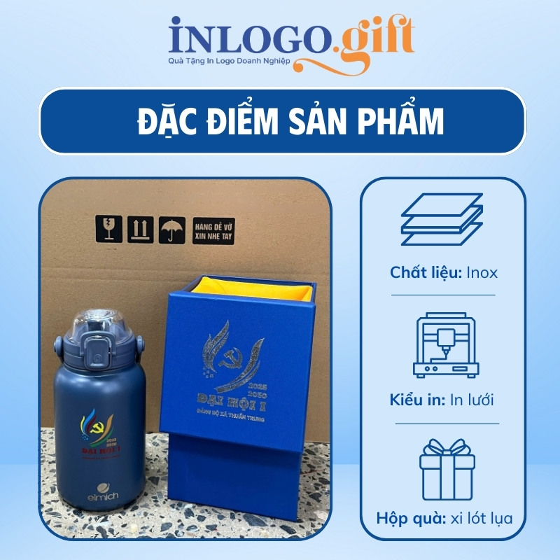 In logo lên bình giữ nhiệt quà tặng Đại Hội thương hiệu Elmich 1.2L BGN-16