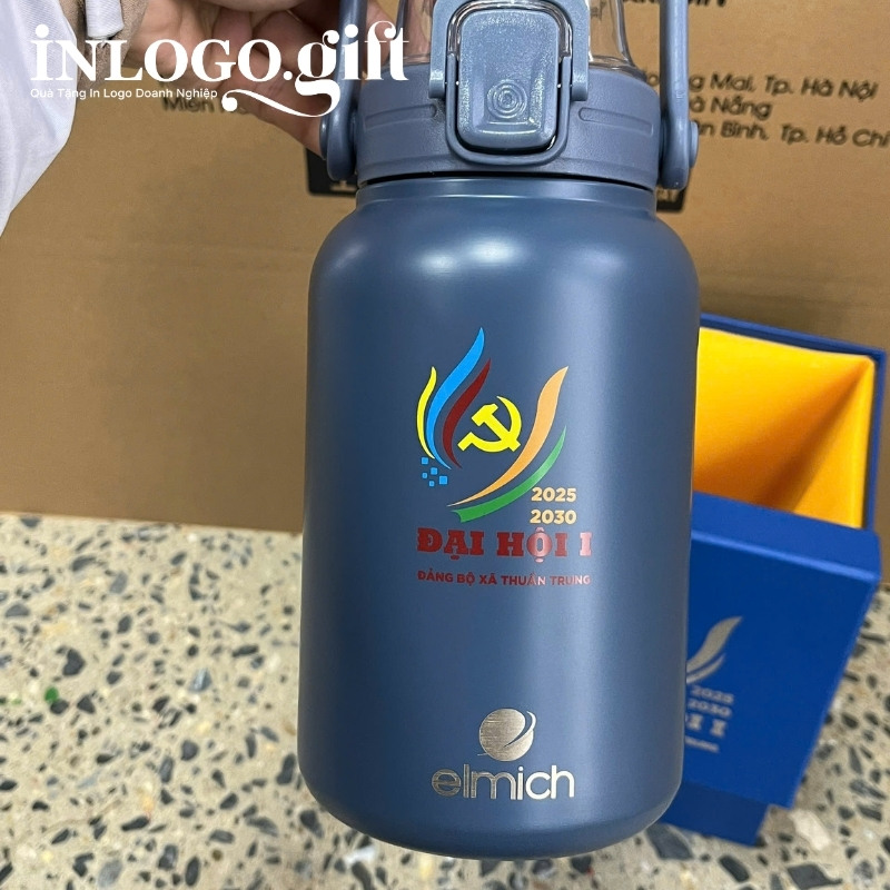 In logo lên bình giữ nhiệt quà tặng Đại Hội thương hiệu Elmich 1.2L BGN-16