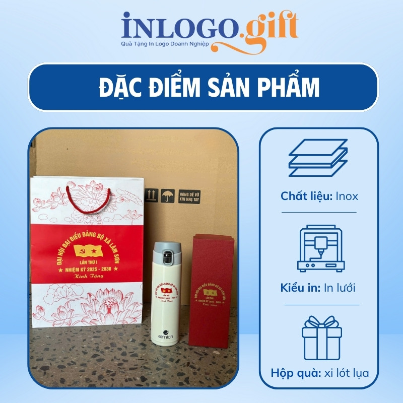 Bình giữ nhiệt in logo quà tặng Đại Hội thương hiệu Elmich 500ml BGN-14
