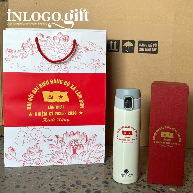 Bình giữ nhiệt in logo quà tặng Đại Hội thương hiệu Elmich 500ml BGN-14