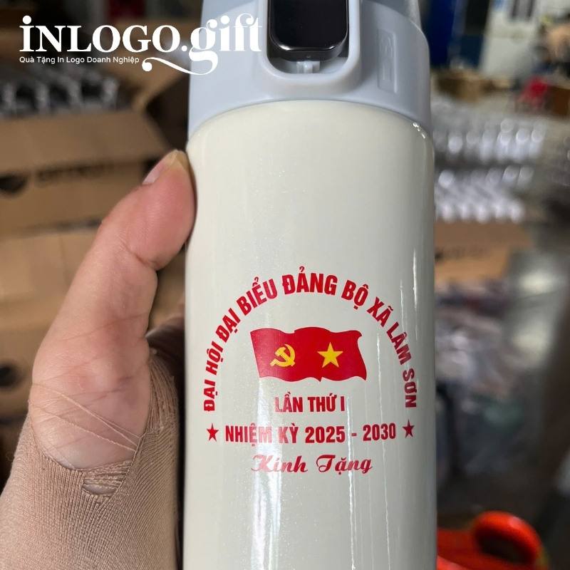 Bình giữ nhiệt in logo quà tặng Đại Hội thương hiệu Elmich 500ml BGN-14