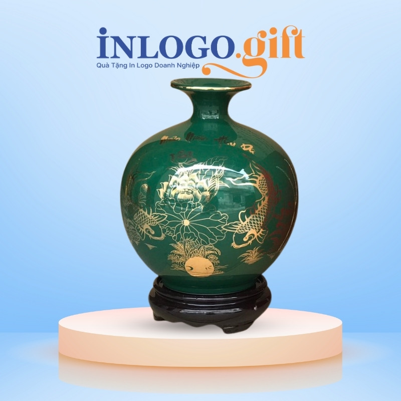 Quà tặng Đại hội bình hút lộc in logo mạ vàng 18cm BHL-10