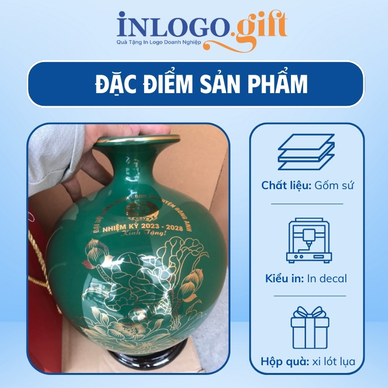 Quà tặng Đại hội bình hút lộc in logo mạ vàng 18cm BHL-10