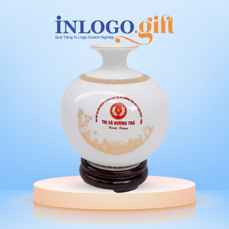 Bình hút lộc in logo mạ vàng quà tặng Đại hội 18cm BHL-12