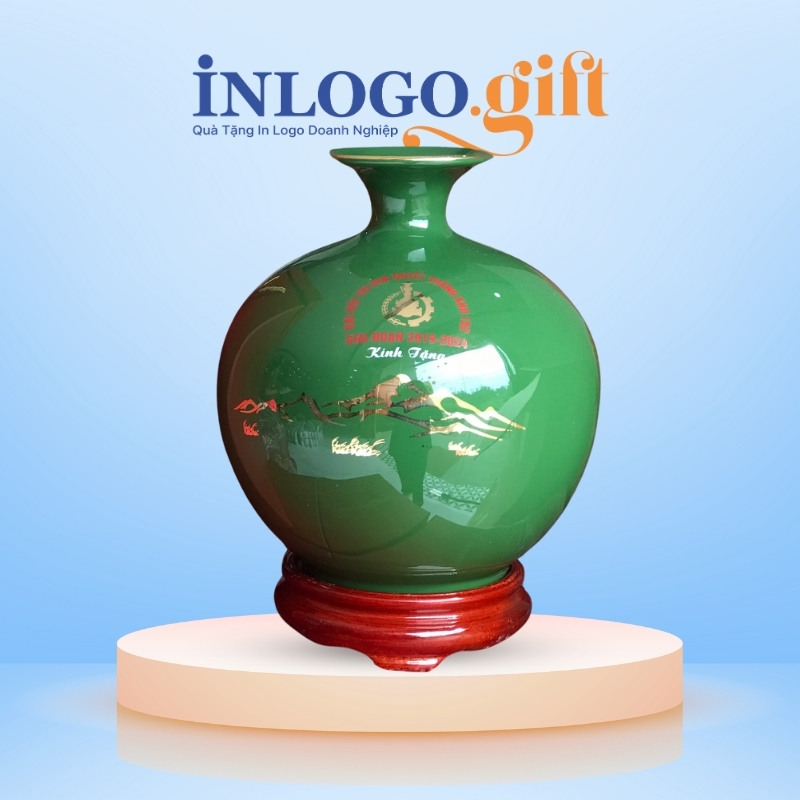 Bình hút lộc in logo quà tặng Đại hội mạ vàng 18cm BHL-09
