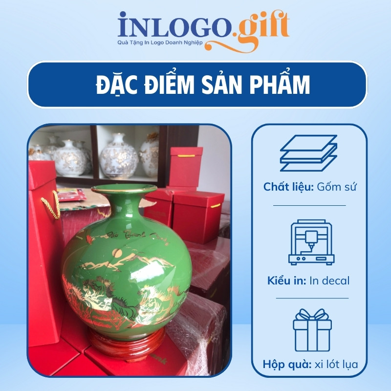 Bình hút lộc in logo quà tặng Đại hội mạ vàng 18cm BHL-09