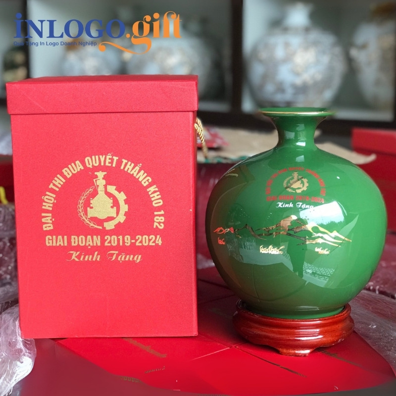 Bình hút lộc in logo quà tặng Đại hội mạ vàng 18cm BHL-09