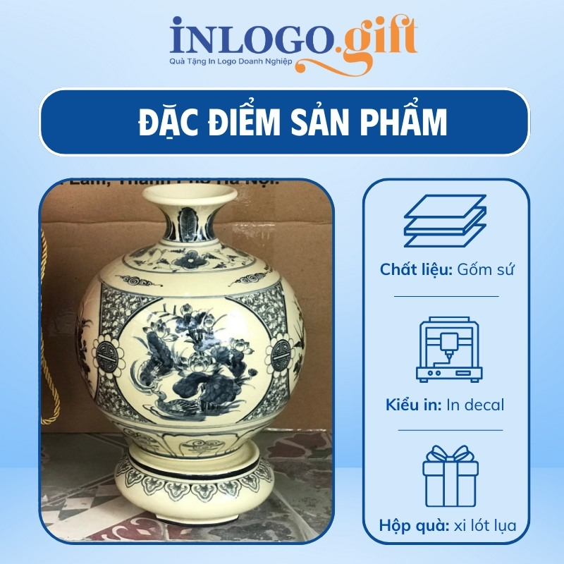 In logo lên bình hút lộc quà tặng Đại hội vàng hanh men rạng 18cm LH-11