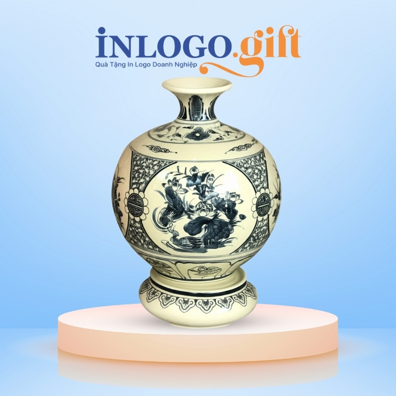 In logo lên bình hút lộc quà tặng Đại hội vàng hanh men rạng 18cm LH-11