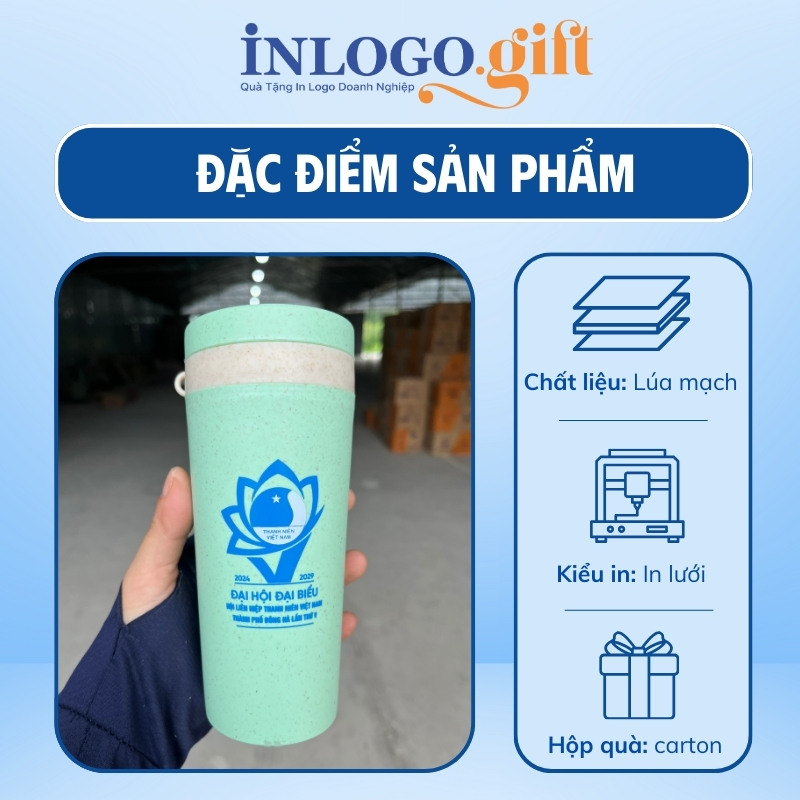 Bình nước nhựa quà tặng Đại hội in logo lúa mạch 400ml BNN-01