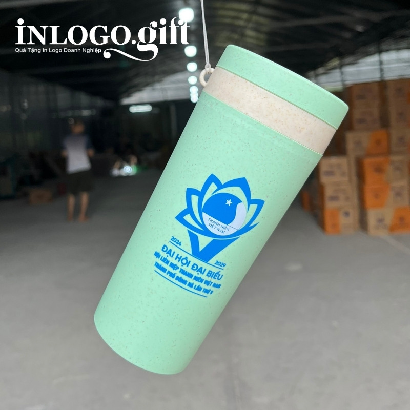 Bình nước nhựa quà tặng Đại hội in logo lúa mạch 400ml BNN-01