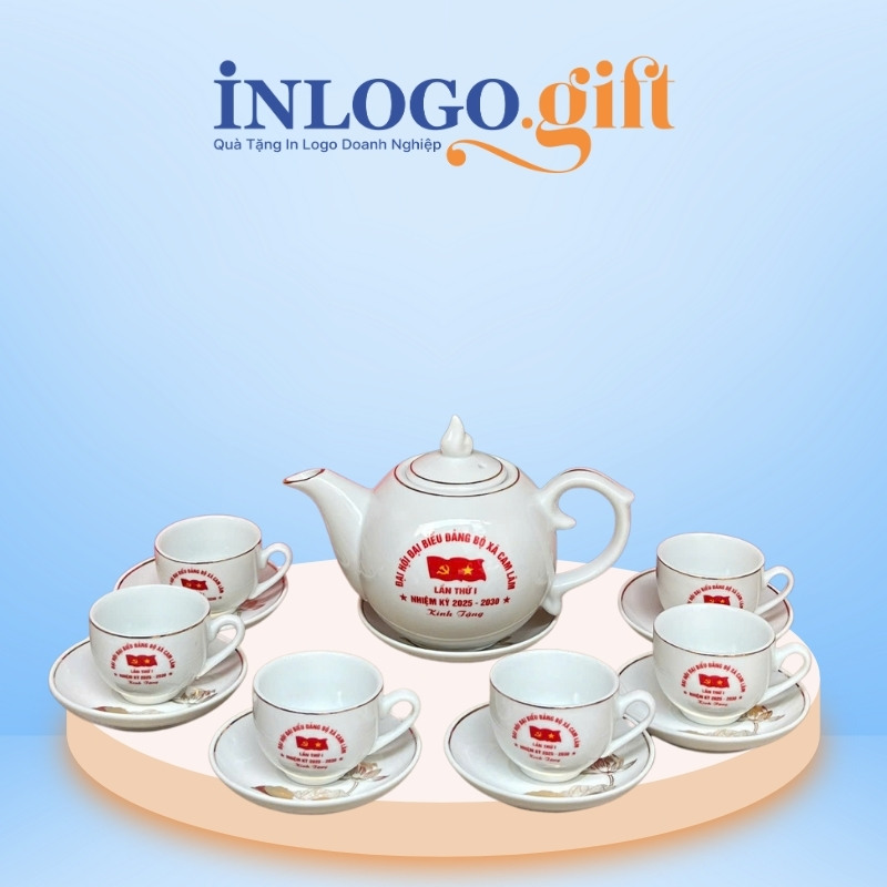 Quà tặng Đại hội in logo bộ ấm chén dáng bưởi lửa 650ml AC-26