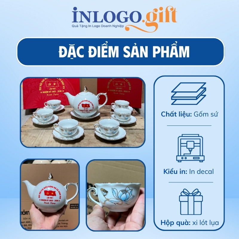 Quà tặng Đại hội in logo bộ ấm tích dáng bưởi lửa hoa sen 550ml AC-22