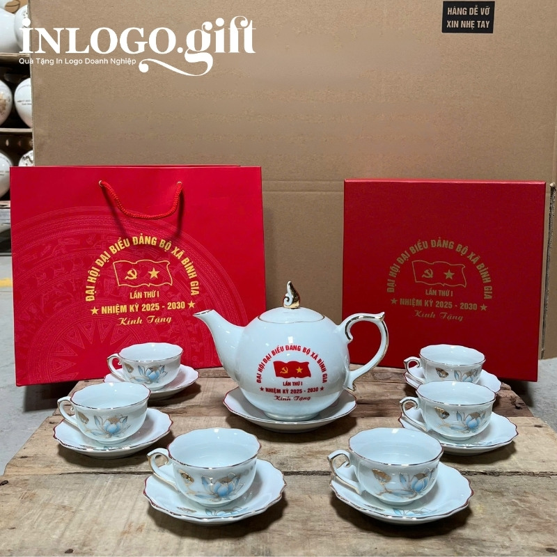 Quà tặng Đại hội in logo bộ ấm tích dáng bưởi lửa hoa sen 550ml AC-22