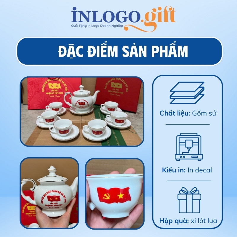 Quà tặng Đại hội in logo bộ ấm chén dáng đài cát 500ml AC-29