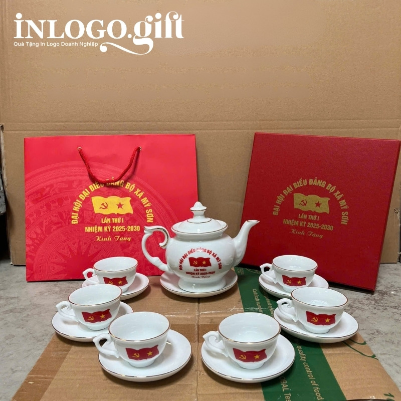 Quà tặng Đại hội in logo bộ ấm chén dáng đài cát 500ml AC-29