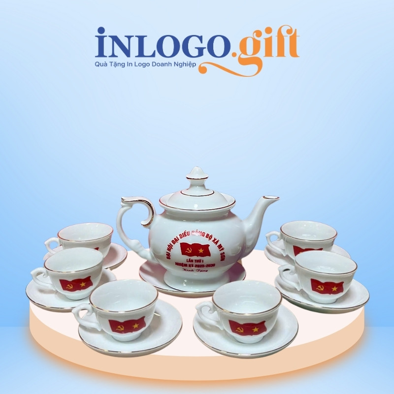 Quà tặng Đại hội in logo bộ ấm chén dáng đài cát 500ml AC-29