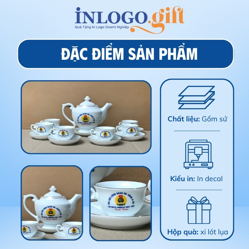Bộ ấm chén quà tặng Đại hội in logo dáng thần đèn 650ml AC-27