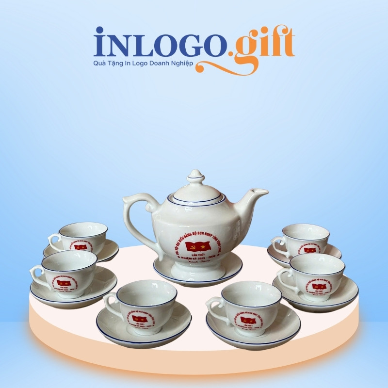 In logo lên ấm chén trà quà tặng Đại hội dáng thần đèn 650ml AC-25