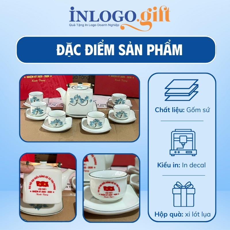 Quà tặng Đại hội bộ ấm trà in logo quai đồng men kem 450ml AC-24