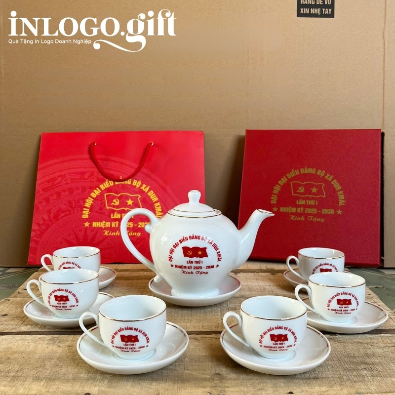 In logo lên ấm chén quà tặng Đại hội thương hiệu Camellia 500ml AC-32