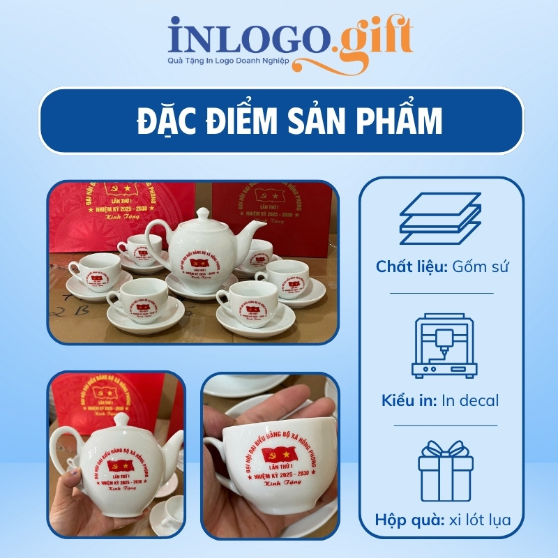 Bộ ấm chén quà tặng Đại hội in logo thương hiệu Minh Long 500ml AC-28
