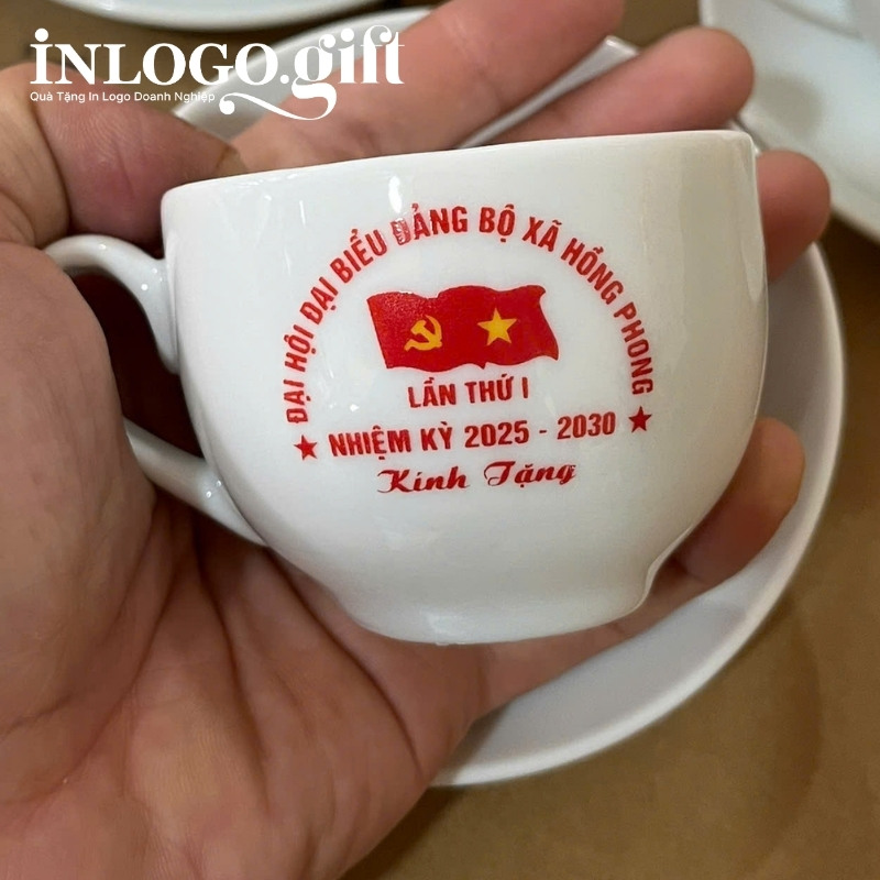 Bộ ấm chén quà tặng Đại hội in logo thương hiệu Minh Long 500ml AC-28