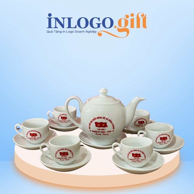 Bộ ấm chén quà tặng Đại hội in logo thương hiệu Minh Long 500ml AC-28