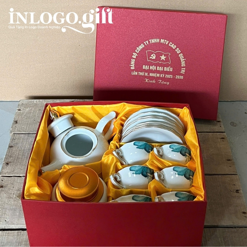 Bộ ấm chén quà tặng Đại hội in logo dáng bưởi lửa 500ml AC-21
