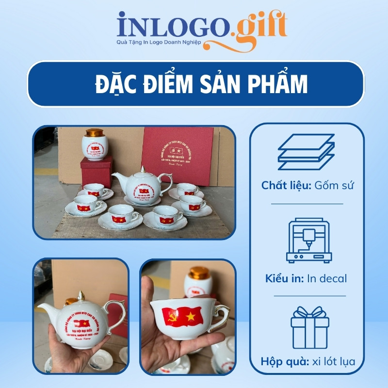 Bộ ấm chén quà tặng Đại hội in logo dáng bưởi lửa 500ml AC-21