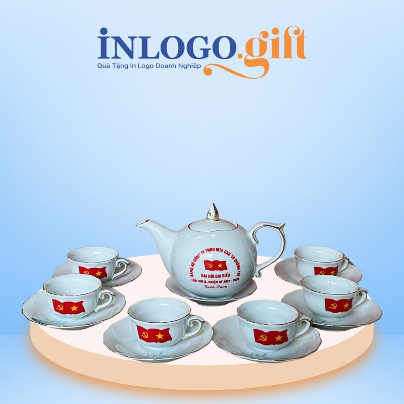 Bộ ấm chén quà tặng Đại hội in logo dáng bưởi lửa 500ml AC-21