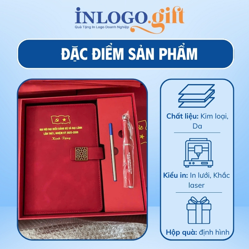 Quà tặng Đại hội bộ quà tặng in logo 2 món sổ da và bút ký BGS-39