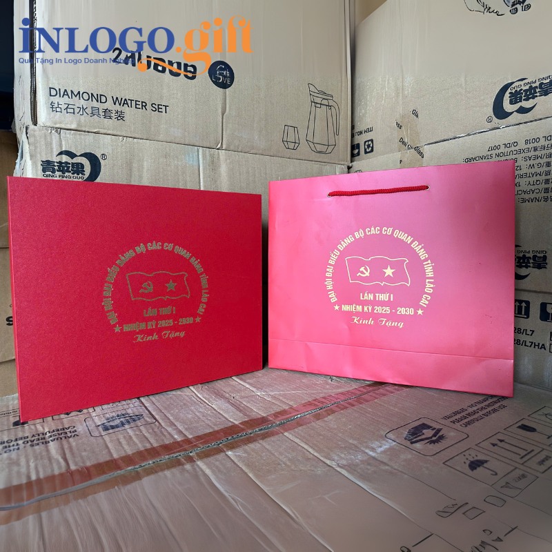 Bộ giftset quà tặng Đại hội in logo 3 món bình giữ nhiệt, sổ da và bút ký BGS-38
