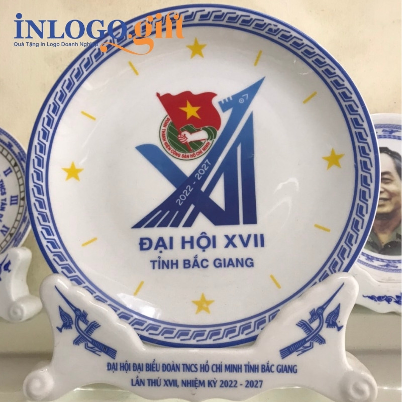 Đĩa biểu trưng quà tặng Đại hội in logo đế sứ phi 22 ĐBT-12