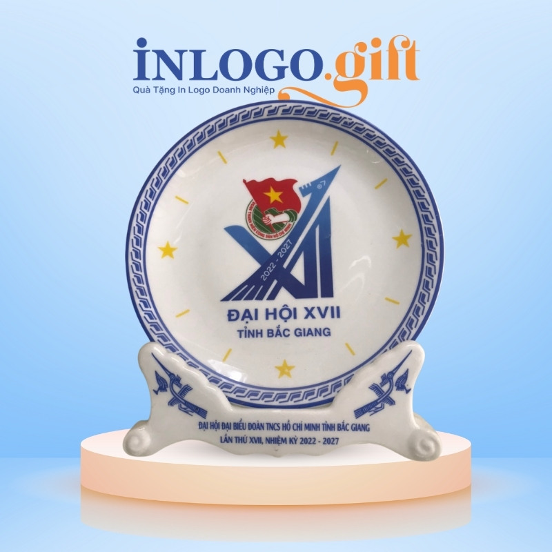 Đĩa biểu trưng quà tặng Đại hội in logo đế sứ phi 22 ĐBT-12
