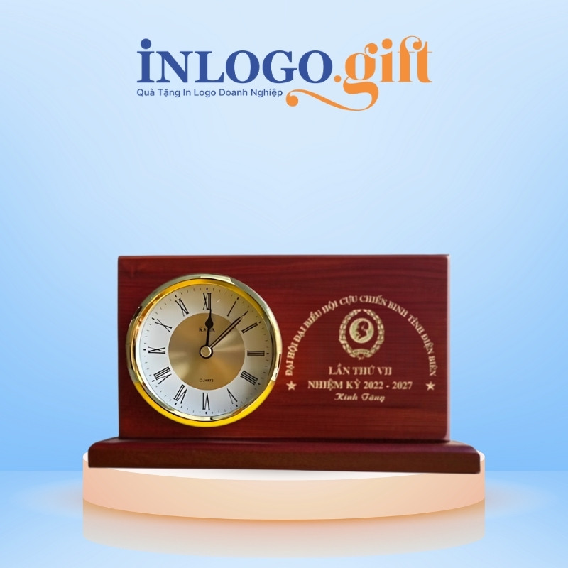 Đồng hồ để bàn quà tặng Đại hội in logo gỗ DHB-15