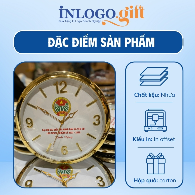Đồng hồ treo tường quà tặng Đại hội in logo số cọc ĐHT-13