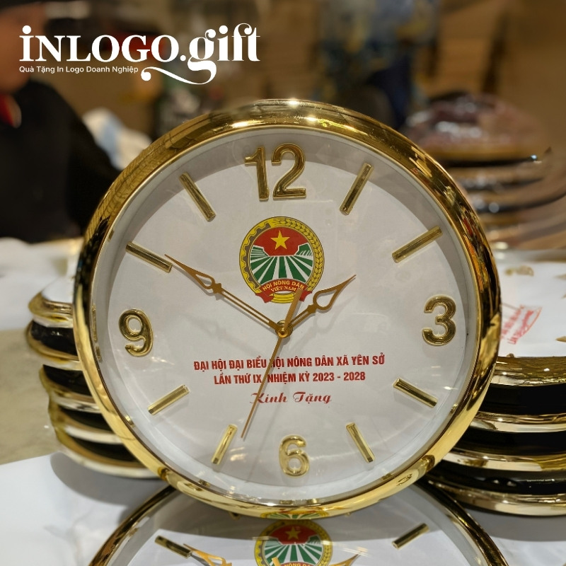 Đồng hồ treo tường quà tặng Đại hội in logo số cọc ĐHT-13