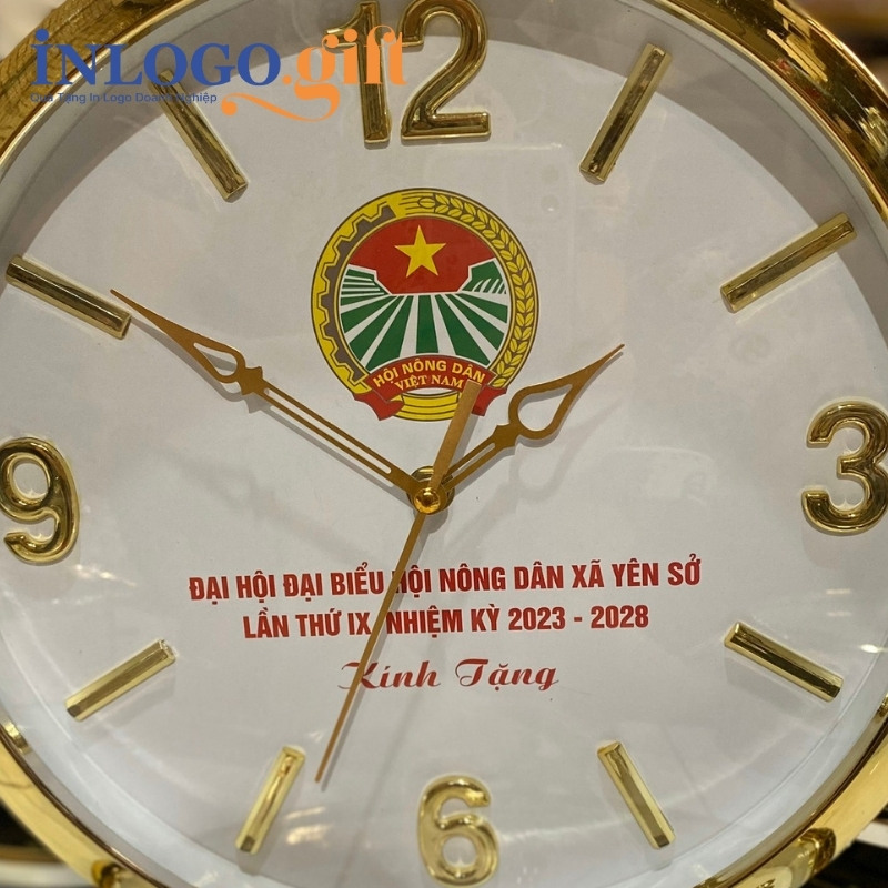Đồng hồ treo tường quà tặng Đại hội in logo số cọc ĐHT-13