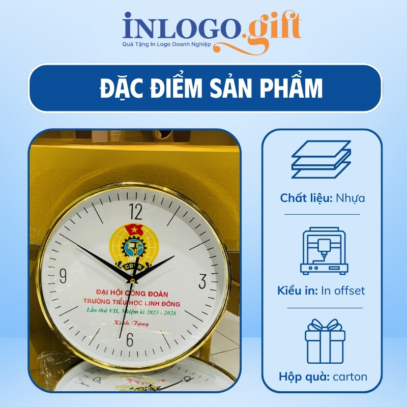 In logo lên đồng hồ treo tường quà tặng Đại hội số in ĐHT-14