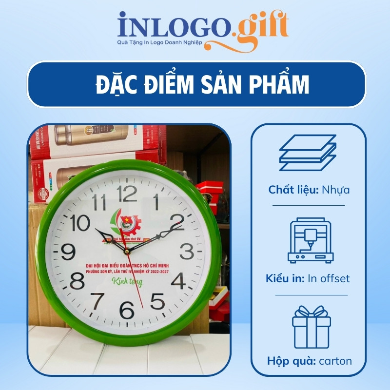 Đồng hồ treo tường quà tặng Đại hội in logo số in ĐHT-15