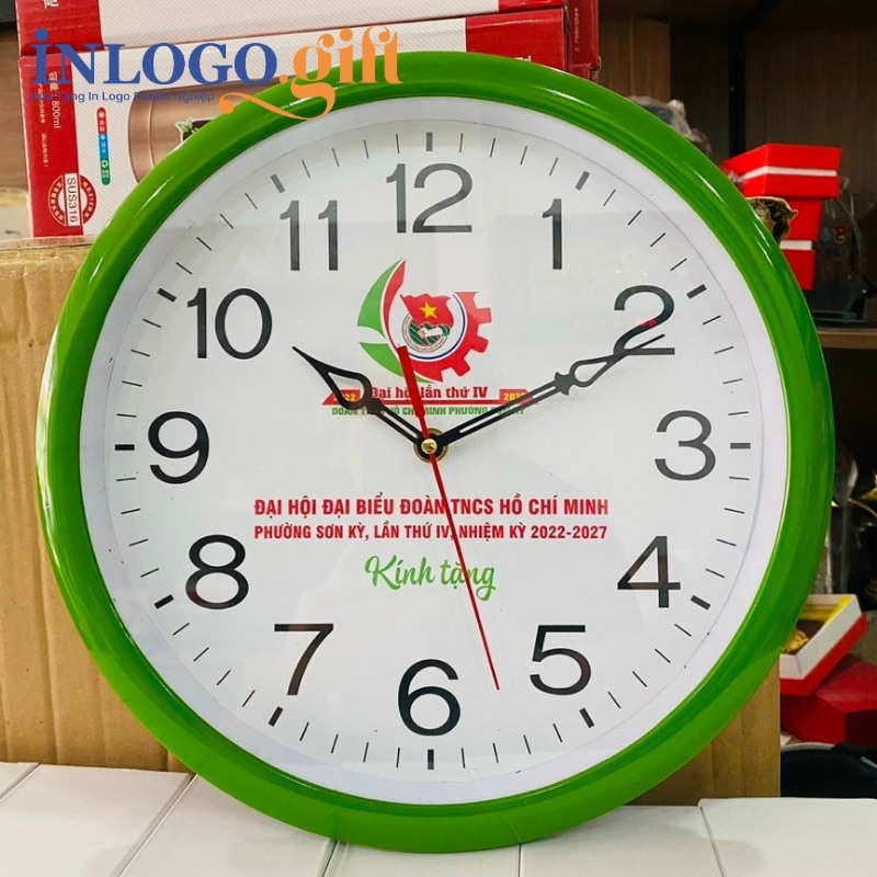 Đồng hồ treo tường quà tặng Đại hội in logo số in ĐHT-15